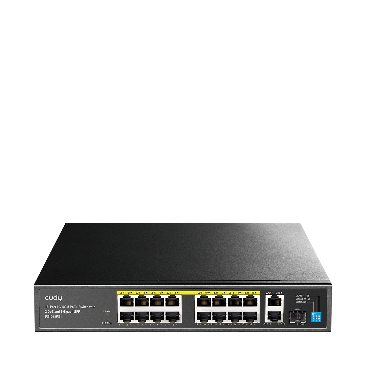16-Port 10/100M PoE+ Switch with 2 Uplink GbE and 1 Uplink SFP Slot, FS1018PS1 4.0