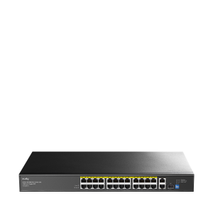 24-Port 10/100M PoE+ Switch with 2 GbE and 1 Gigabit SFP, FS1026PS1 4.0