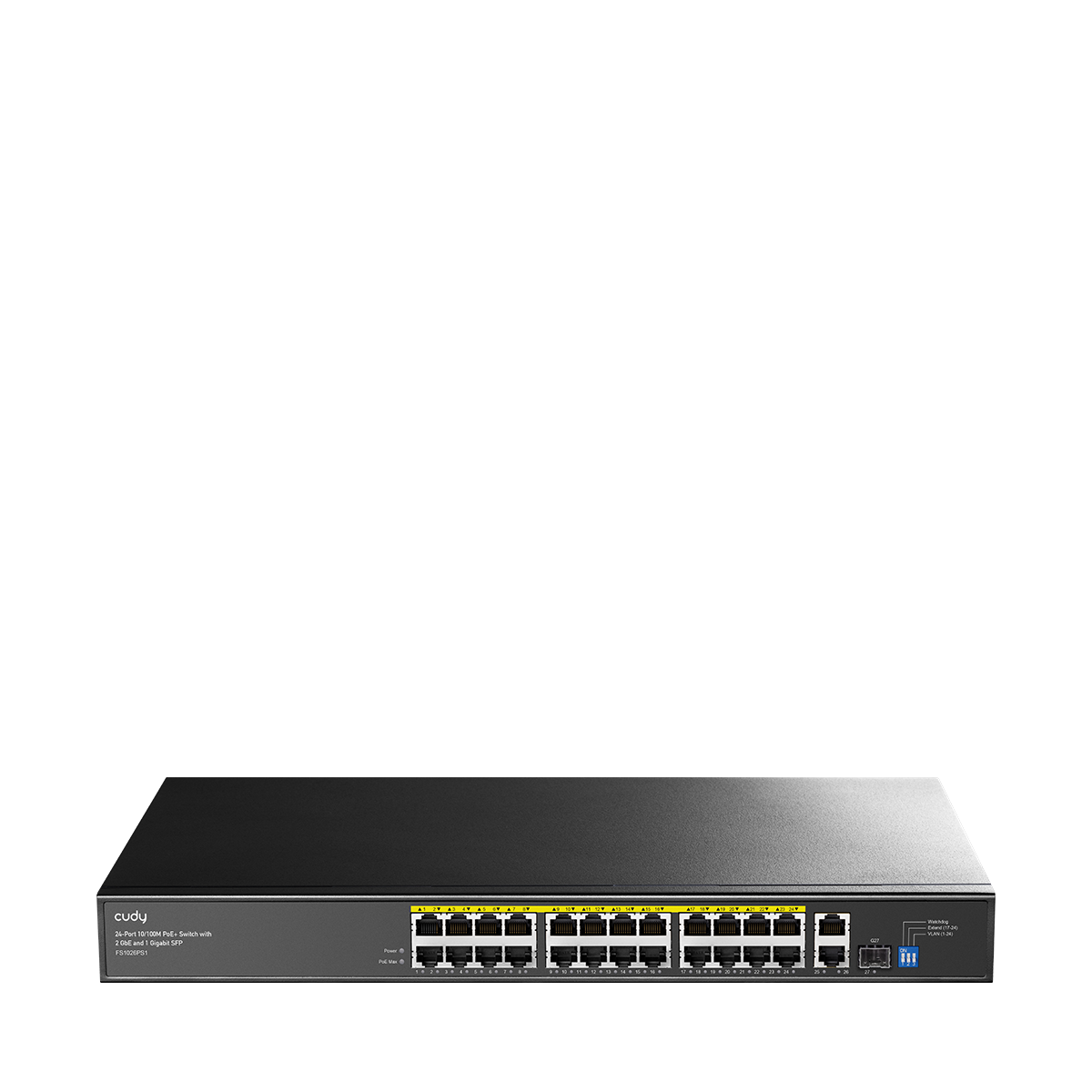 24-Port 10/100M PoE+ Switch with 2 GbE and 1 Gigabit SFP, FS1026PS1 4.0