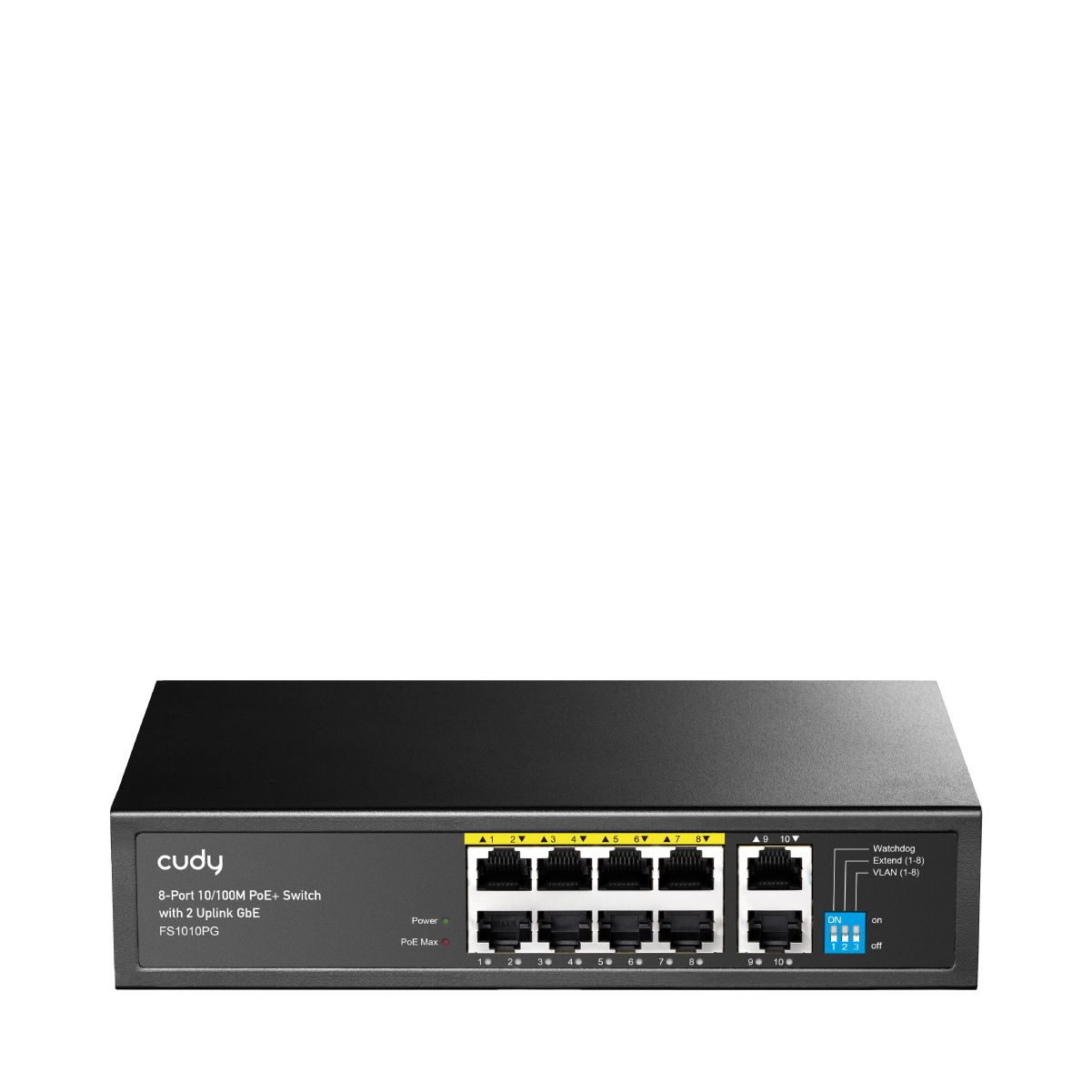 8-Port 10/100M PoE+ Switch with 2 Uplink GbE, FS1010PG 2.0