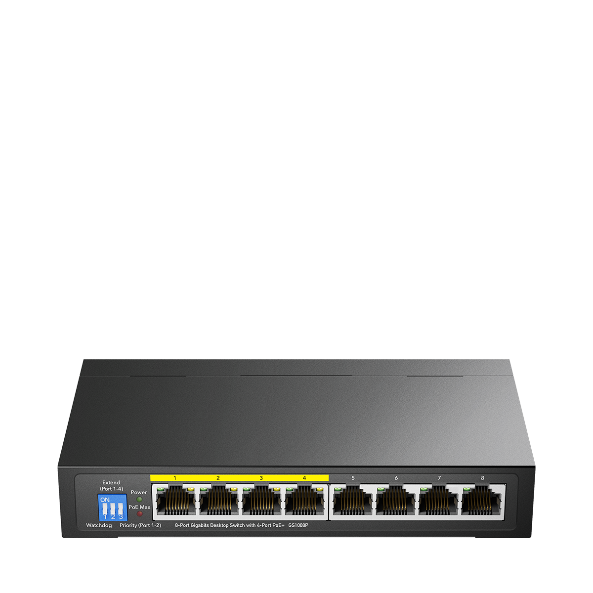 8-Port Gigabit Desktop Switch with 4-Port PoE+, GS1008P 1.0