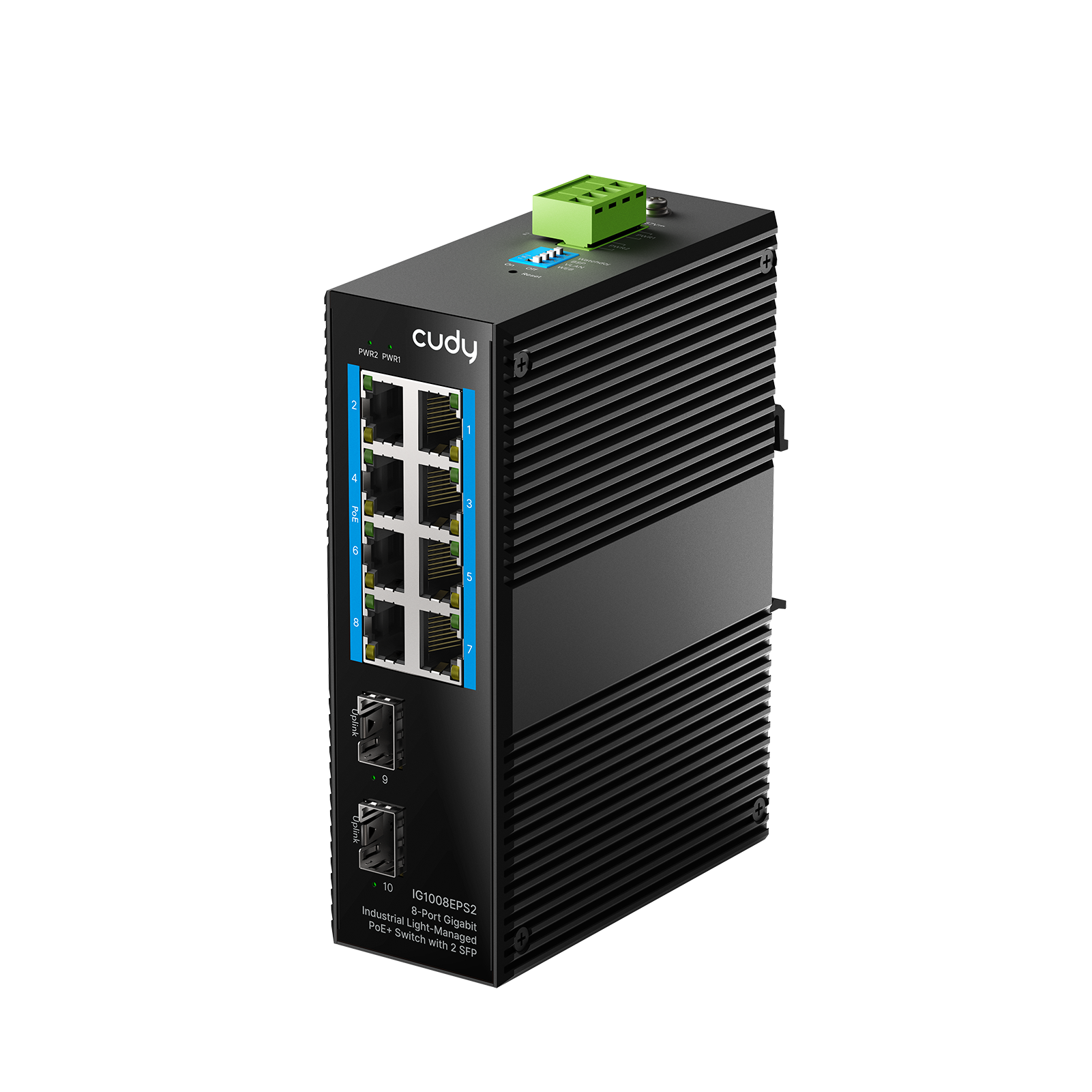 8-Port Gigabit Industrial Light-Managed PoE+ Switch with 2 SFP, IG1008EPS2 1.0