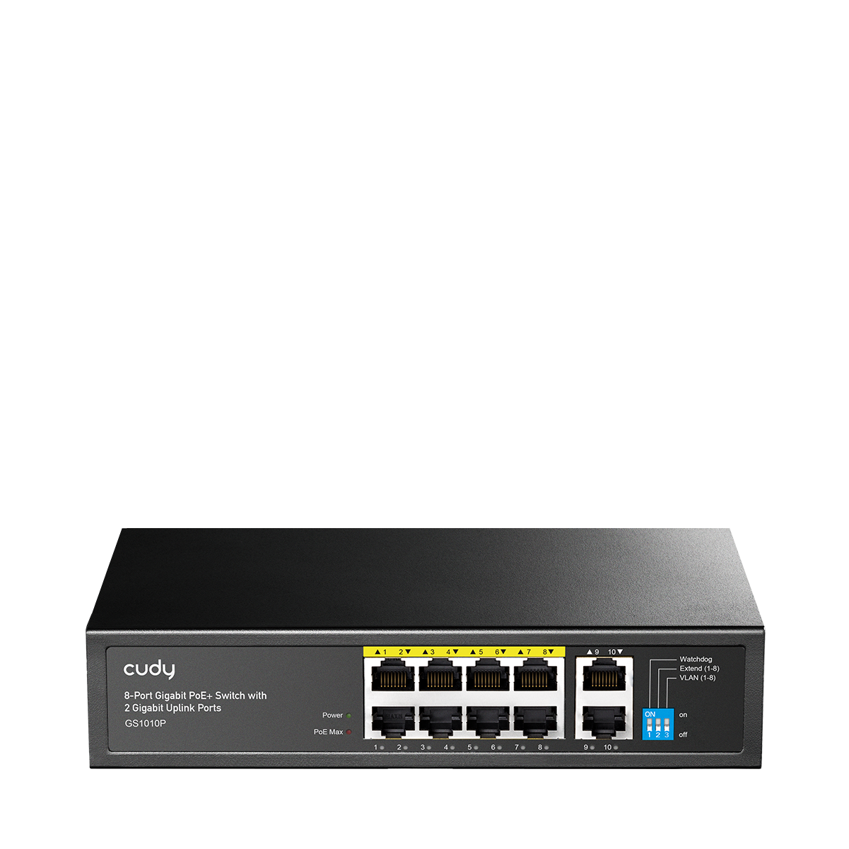 8-Port Gigabit PoE+ Switch with 2 Gigabit Uplink Ports, GS1010P 3.0