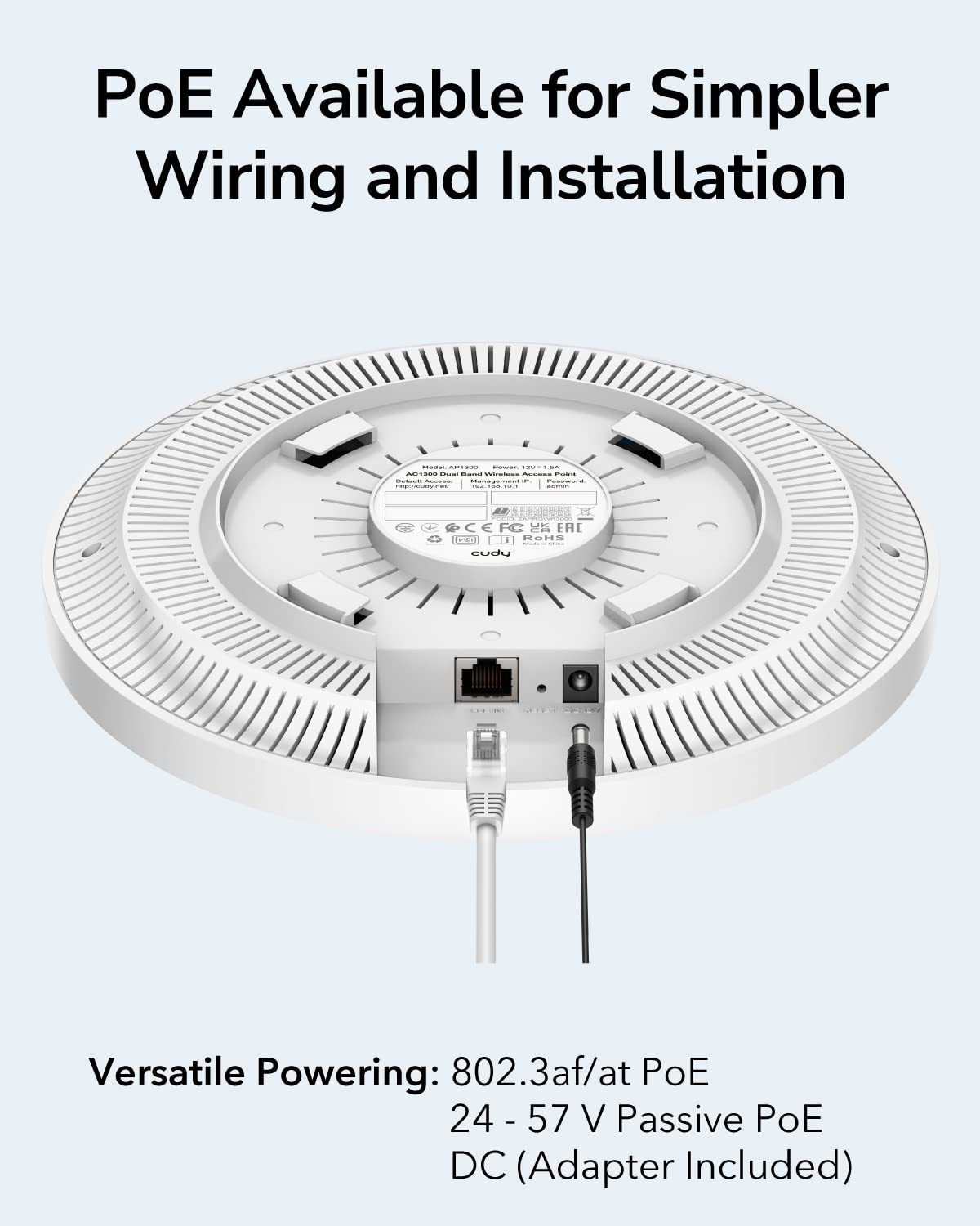 Cudy AC1200 Gigabit Wireless Access Point, Gigabit RJ45, Business WiFi Solution w/Mesh Support, Beamforming, Seamless Roaming, MU-MIMO, PoE or DC Powered, AP1300