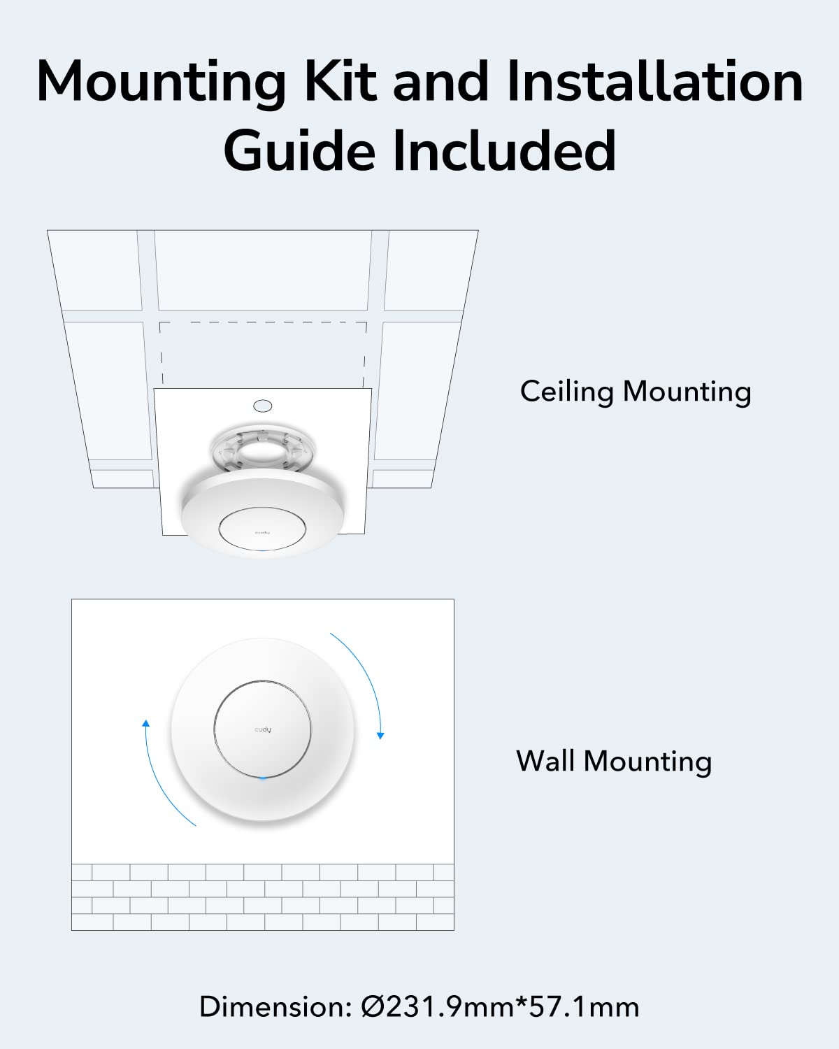 Cudy AC1200 Gigabit Wireless Access Point, Gigabit RJ45, Business WiFi Solution w/Mesh Support, Beamforming, Seamless Roaming, MU-MIMO, PoE or DC Powered, AP1300