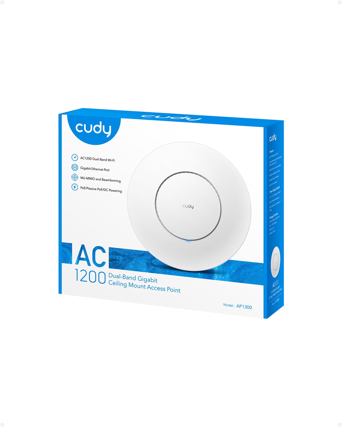 Cudy AC1200 Gigabit Wireless Access Point, Gigabit RJ45, Business WiFi Solution w/Mesh Support, Beamforming, Seamless Roaming, MU-MIMO, PoE or DC Powered, AP1300