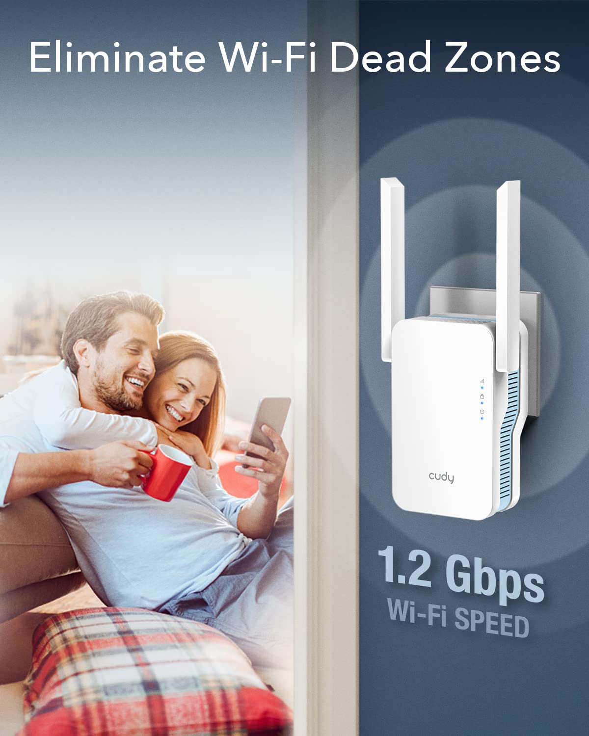 Cudy AC1200 WiFi Extender, 1.2Gbps Home Signal Booster, Dual Band 5GHz/2.4GHz, Covers up to 1500 Sq.ft and 30 Devices, AP Mode, Mesh Supported, RE1200