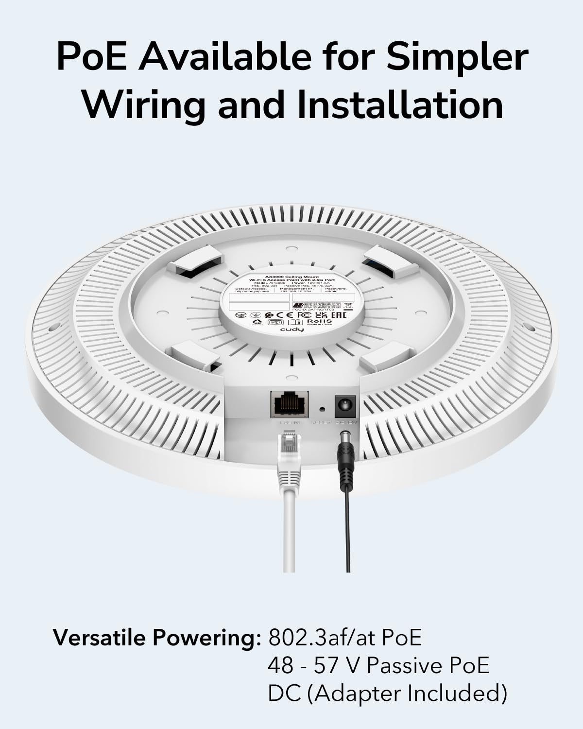 Cudy AX3000 2.5G WiFi 6 Wireless Access Point, 2.5Gbps RJ45, Business WiFi Solution, Mesh Support, Seamless Roaming & MU-MIMO, PoE or DC Powered, AP3000