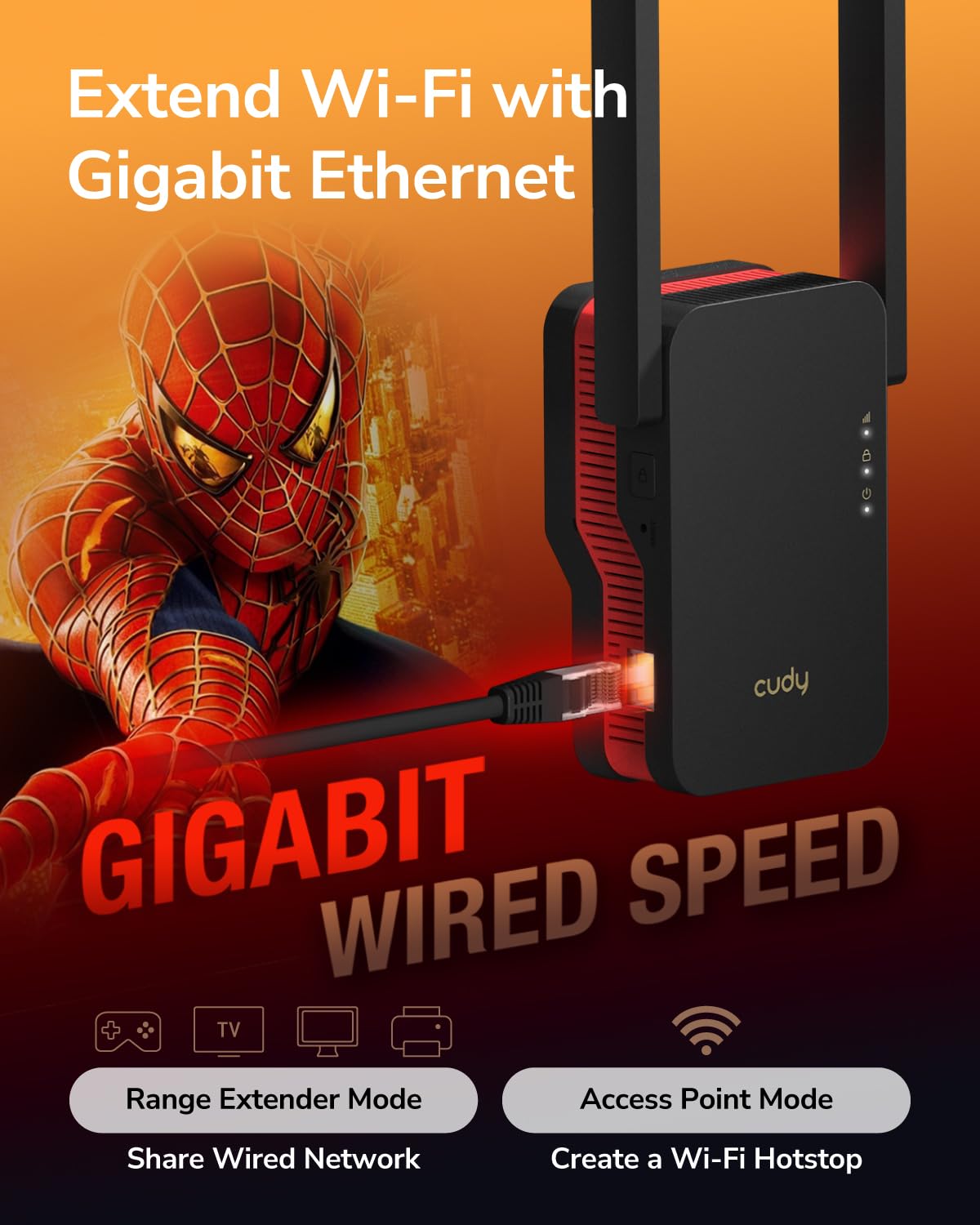 Cudy AX3000 Dual Band Wi-Fi 6 Extender, WiFi 6 Repeater Coverage up to 3000 Sq.Ft. and 70 Devices, 802.11ax, 160MHz, MU-MIMO, Beamforming, OFDMA, WPA3