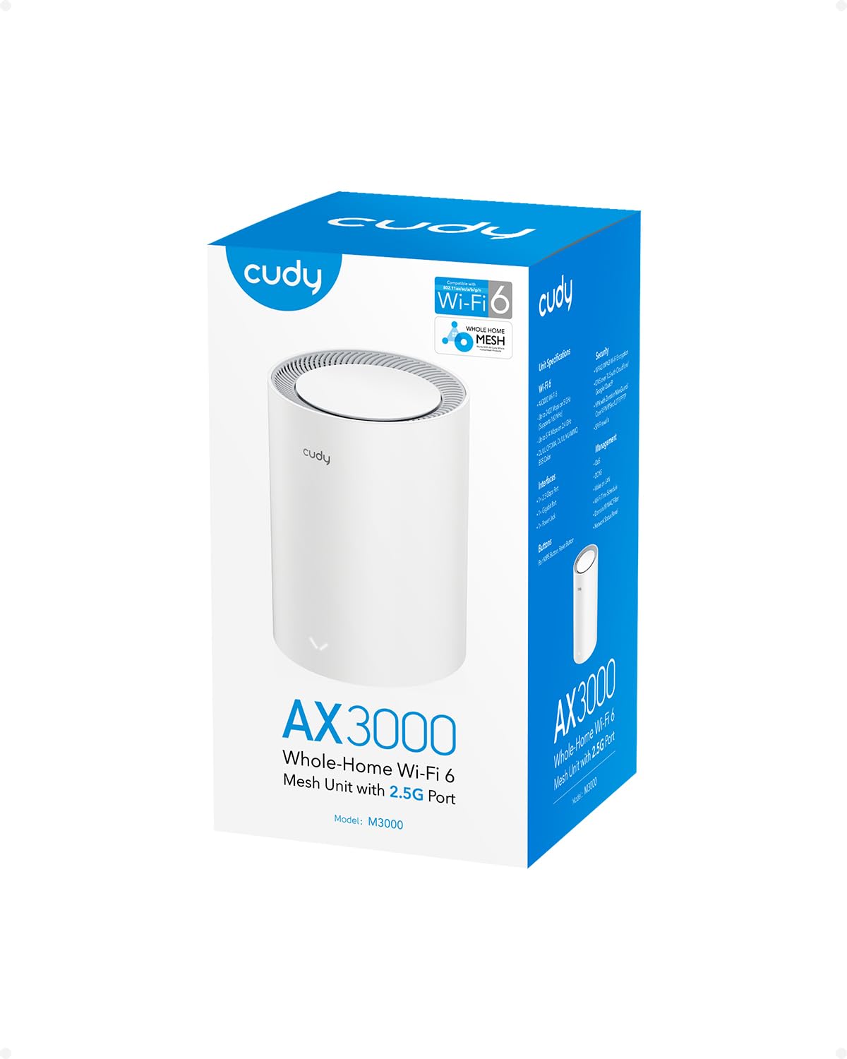 Cudy AX3000 Wi-Fi 6 2.5G Mesh System, Covers up to 2500 Sq.Ft, Replaces Wireless Router and Extender, Supports Ethernet Backhaul, Ideal for 2.5G Network, M3000 1-Pack