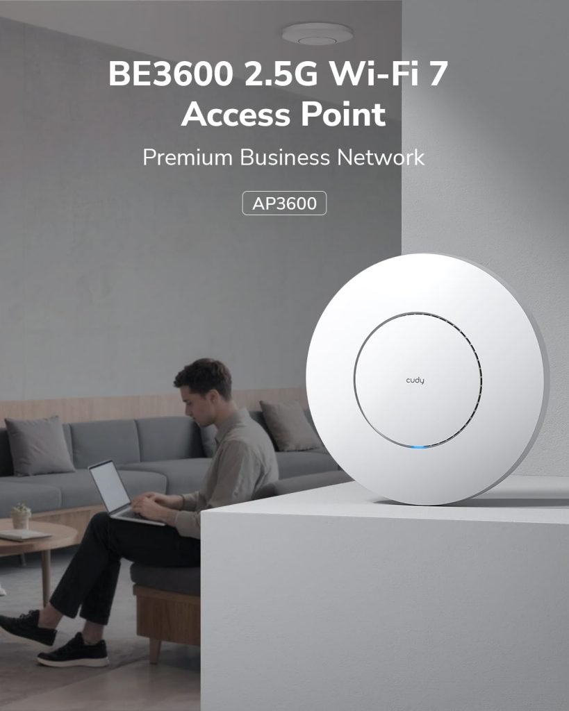 Cudy BE3600 Dual Band Ceiling Mount Wi-Fi 7 Wireless Access Point, 4-Stream, 2.5G Port, MU-MIMO, Cudy APP Control, Seamless Roaming, PoE or DC Powered, AP3600