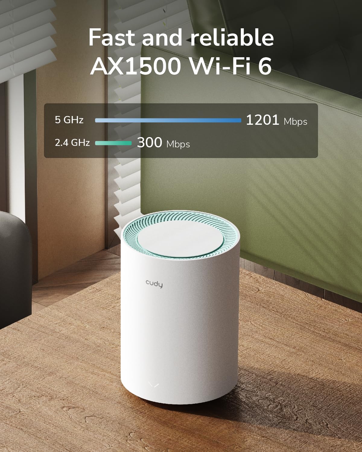 Cudy Dual Band AX1500 WiFi 6 Mesh Wi-Fi System, Replaces Routers and Extenders, Covers up to 1000 sq.ft., 3 Gigabit Ports per Unit, Supports Ethernet Backhaul, M1500 1-Pack