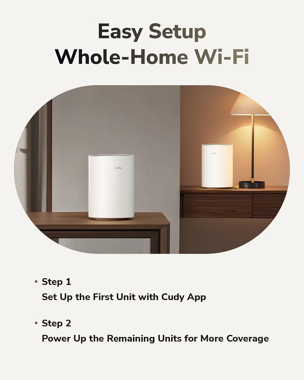 Cudy Dual Band BE3600 WiFi 7 Wi-Fi Mesh System, 3.6 Gbps 160 Mhz, Coverage up to 4,800 Sq.ft, 3 Gigabit Ports, Multi-VPN Compatible, Cudy APP Control(M3600 2-Pack)