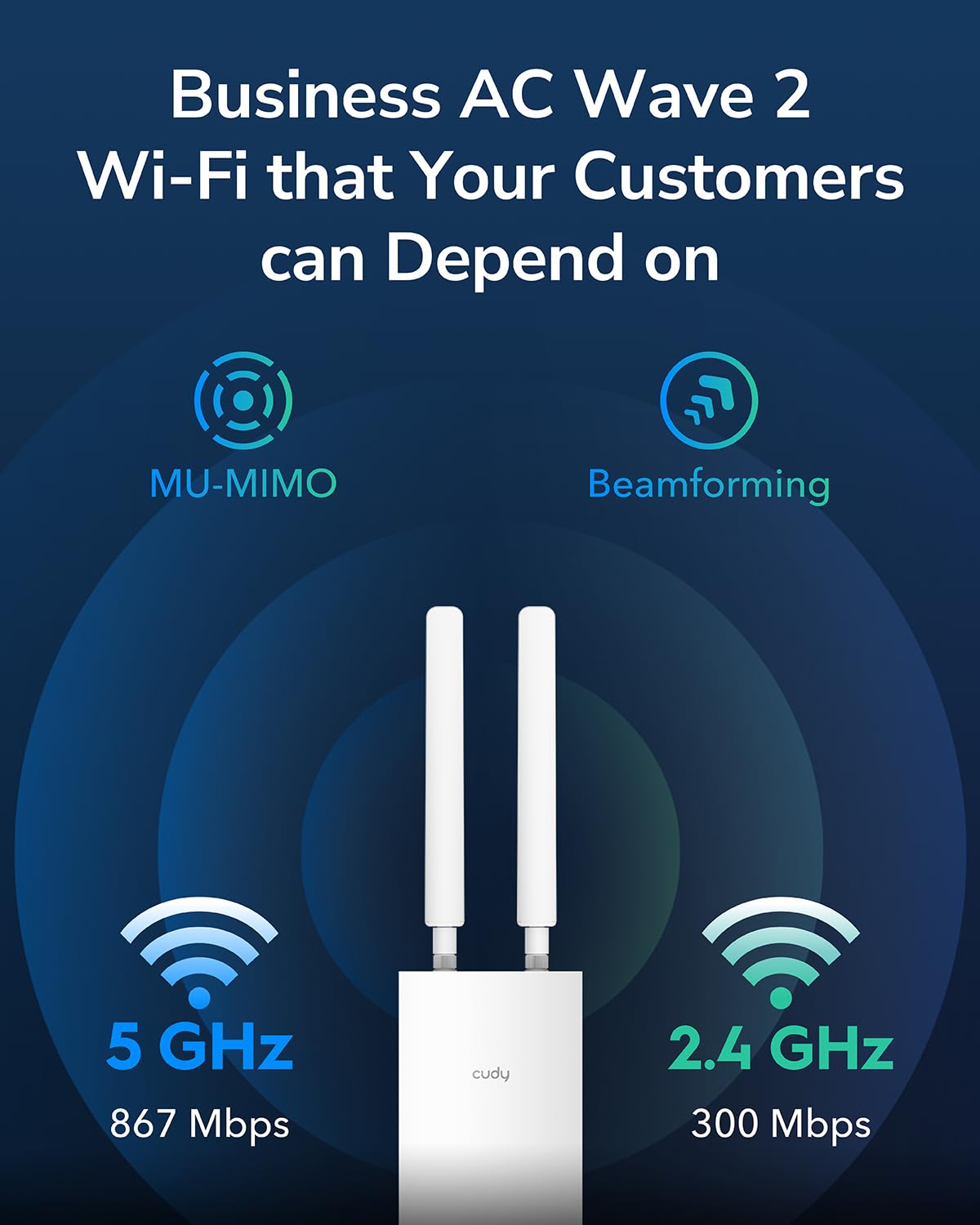 Cudy RE1200 Outdoor AC1200 WiFi5 Outdoor Fast Access Point Mesh, IP65 Waterproof MU-MIMO Support RE Mode, PoE Powered, Business WiFi Solution