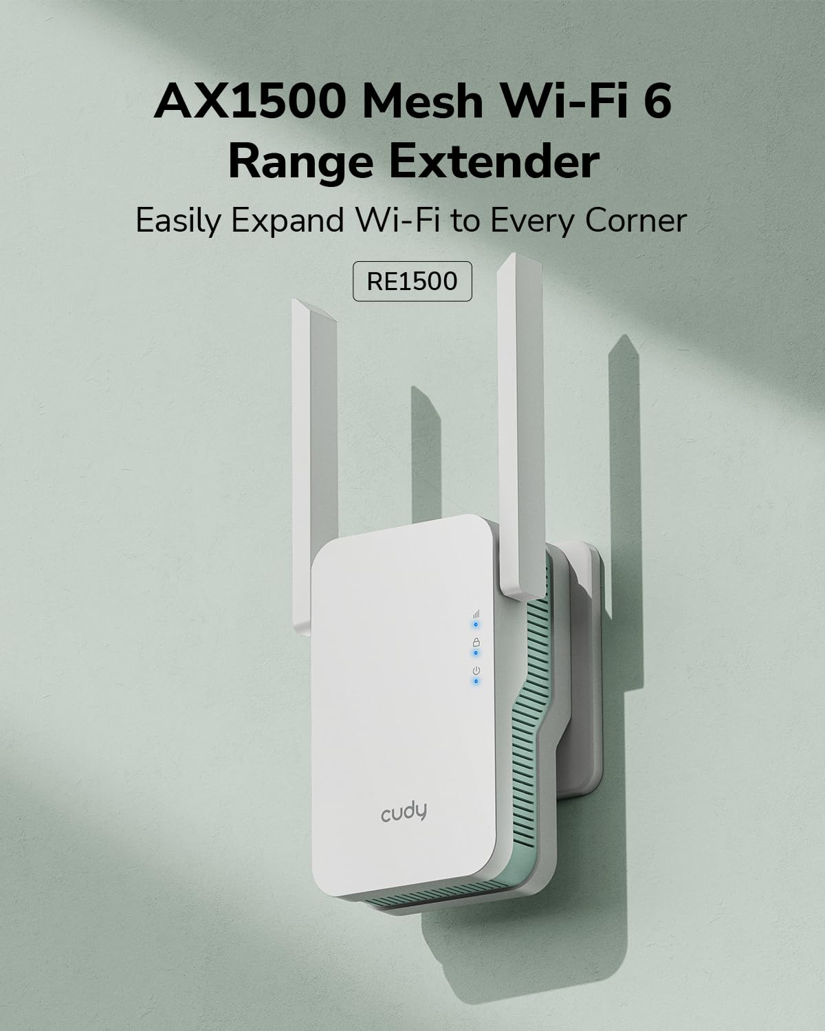 Cudy RE1500 AX1500 WiFi 6 Range Extender Dual Band 2.4G 5G Wireless Booster with Mesh Support WPS Button 10/100Mbps Ethernet Port Works with Any Router