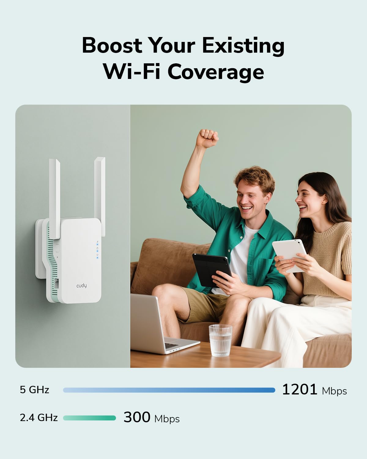Cudy RE1500 AX1500 WiFi 6 Range Extender Dual Band 2.4G 5G Wireless Booster with Mesh Support WPS Button 10/100Mbps Ethernet Port Works with Any Router