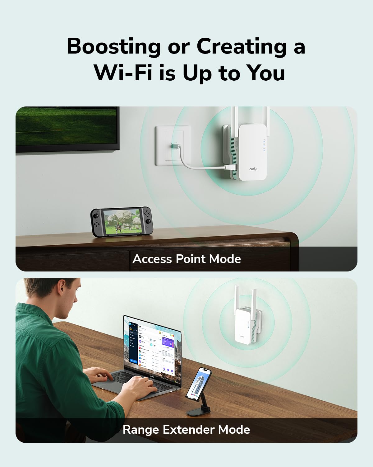 Cudy RE1500 AX1500 WiFi 6 Range Extender Dual Band 2.4G 5G Wireless Booster with Mesh Support WPS Button 10/100Mbps Ethernet Port Works with Any Router