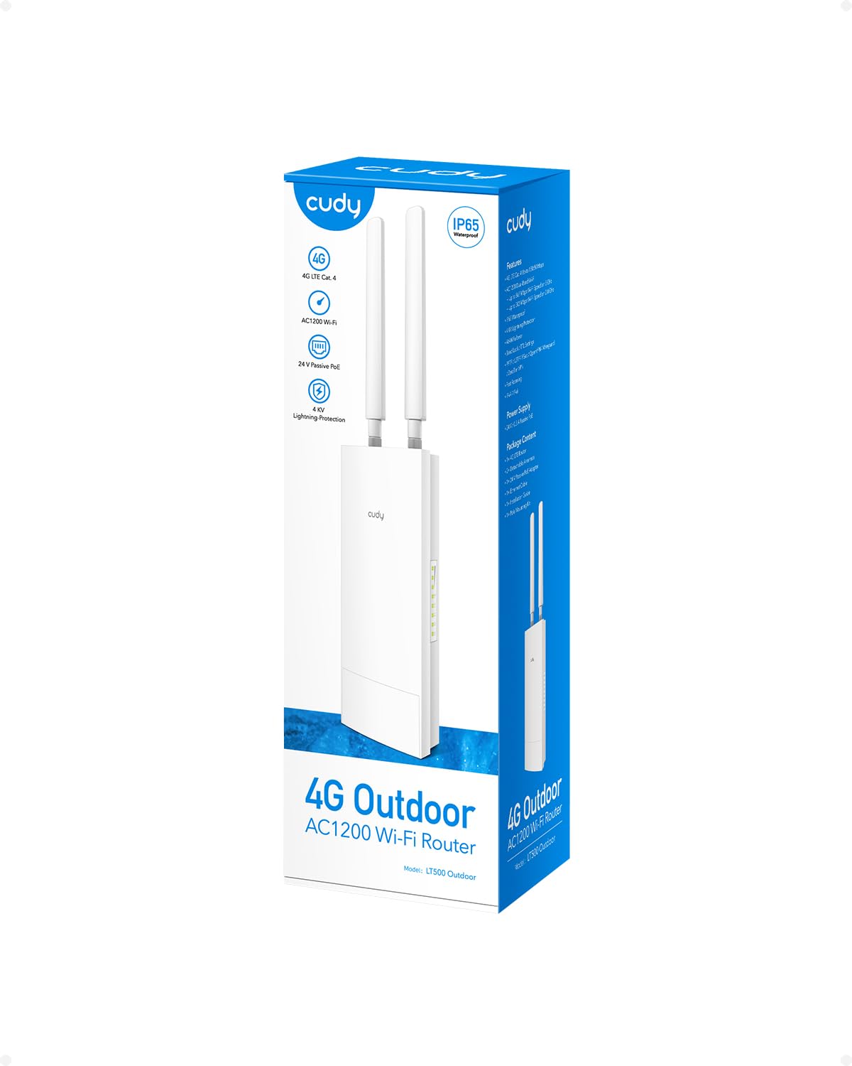 Cudy Unlocked Outdoor 4G LTE Cat 4 Modem Router with SIM Card Slot, AC1200 WiFi, EC25, IP65, Detachable Antennas, Passive PoE Adapter Included, Pole or Wall mounting, DDNS, VPN,...