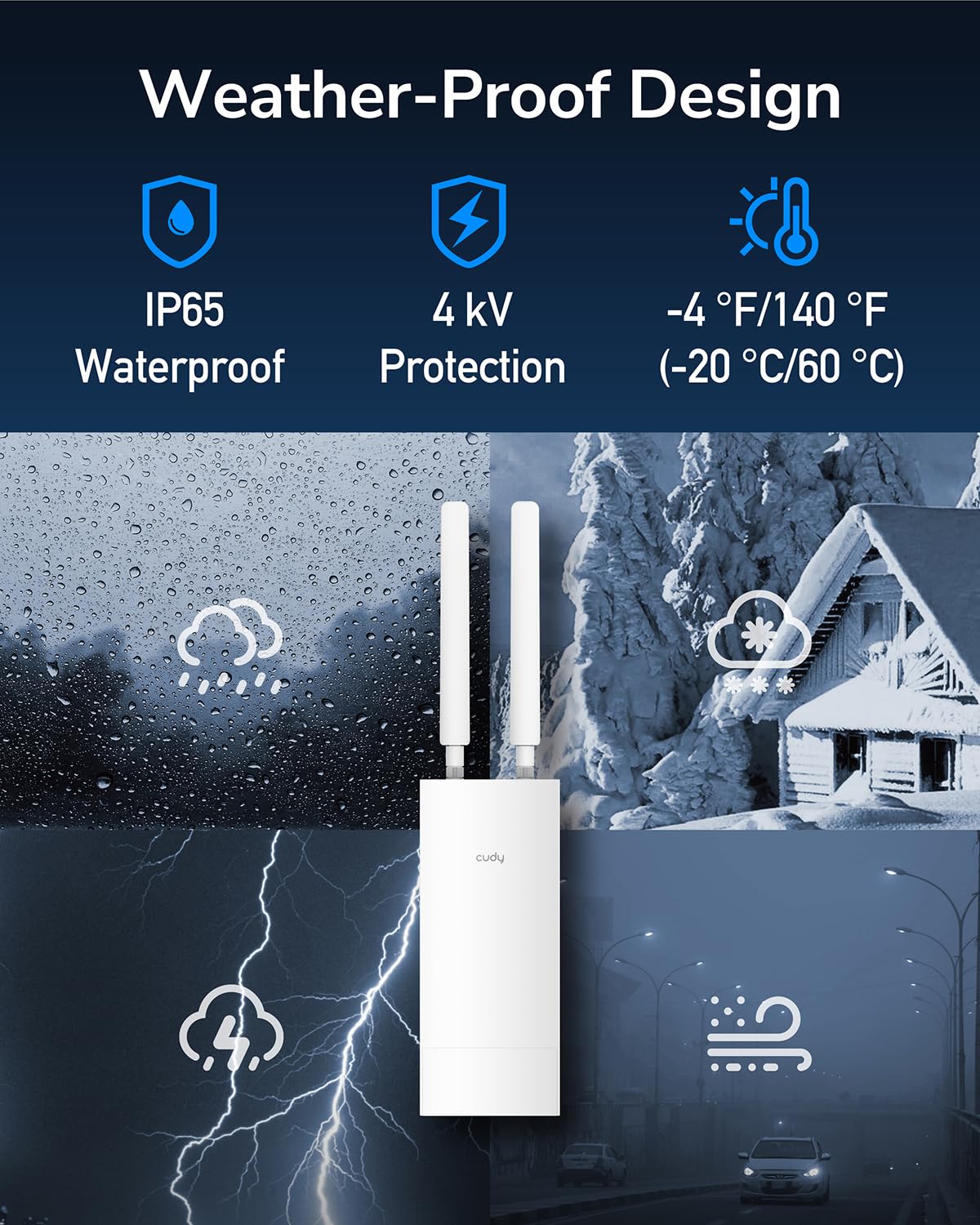 Cudy Unlocked Outdoor 4G LTE Cat 6 Gigabit Modem Router with SIM Card Slot, 2 CA, AC1200 WiFi, EG060K, IP65, Detachable Antennas, Passive PoE Adapter, Pole or Wall mounting,...